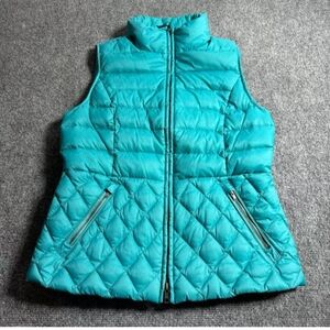 Talbots Blue Green Teal Down Feather Puffer Quilted Ladies Zip Vest Sz M EUC OBO